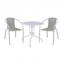 BALENO-W Set Κήπου - Βεράντας Τραπέζι 2 Πολυθρόνες Μέταλλο Άσπρο Wicker Beige c501862