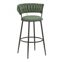 Σκαμπό μπαρ Alkia I pakoworld ύφασμα σε χακί απόχρωση- πόδι μαύρο μέταλλο 50x56x95εκ SET 2τμχ c501882