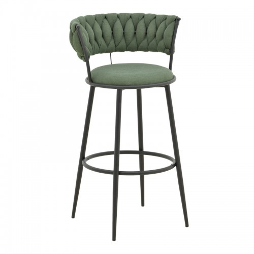 Σκαμπό μπαρ Alkia I pakoworld ύφασμα σε χακί απόχρωση- πόδι μαύρο μέταλλο 50x56x95εκ SET 2τμχ c501882