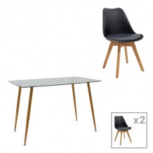 Τραπεζαρία Manka Ι -Gaston pakoworld σετ 3τεμ σε sonoma truffle-μαύρη απόχρωση 80x80x77εκ c501898