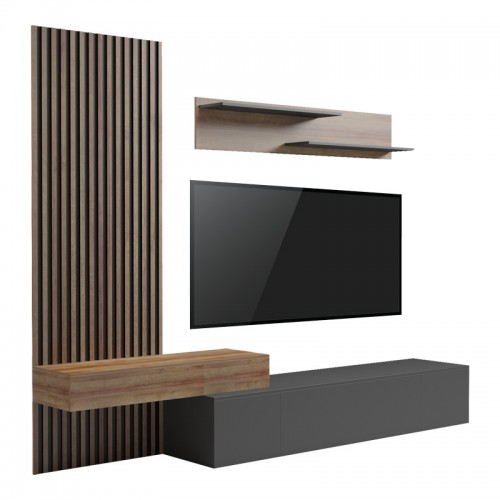 Σύνθετο σαλονιού Litende pakoworld σε ανθρακί-oak απόχρωση 249 4x42 2x199 5εκ c501905