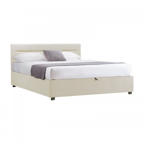 Κρεβάτι Molito pakoworld βελούδο σε εκρού απόχρωση με αποθηκευτικό χώρο150x200εκ c502014