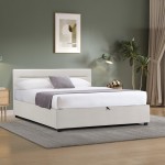 Κρεβάτι Molito pakoworld βελούδο σε εκρού απόχρωση με αποθηκευτικό χώρο150x200εκ c502014