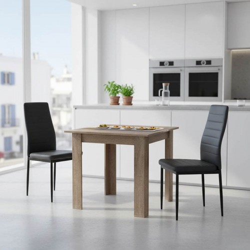 Τραπεζαρία Manka-Parker pakoworld σετ 3τεμ mdf σε μαύρη-sonoma truffle απόχρωση 80x80x77εκ c502025