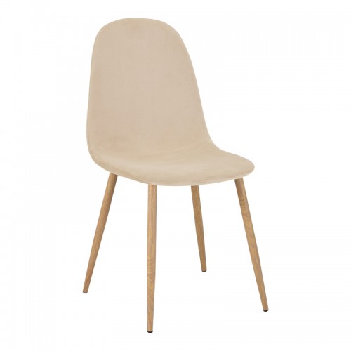 Καρέκλα Bella pakoworld μπεζ βελούδο με πόδι μέταλλο σε φυσική απόχρωση 43 5x52x89εκ c502048