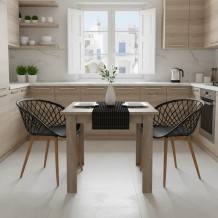 Τραπεζαρία Manka-Ezra pakoworld σετ 3τεμ σε sonoma truffle-μαύρη απόχρωση 80x80x77εκ c502051