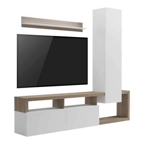 Σύνθετο σαλονιού Leganto pakoworld σε sonoma με λευκή απόχρωση 220 5x35x197 5εκ c502109