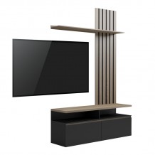 Σύνθετο σαλονιού Perlento pakoworld σε μαύρο με sonoma απόχρωση 140x41x219 5εκ c502110