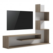 Έπιπλο τηλεόρασης με βιβλιοθήκη Cazenda pakoworld σε sonoma με λευκή απόχρωση 160x29x126εκ c502112