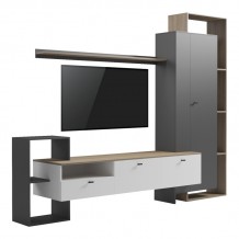 Σύνθετο σαλονιού Ferefia pakoworld σε sonoma με λευκή και γκρι απόχρωση 240x45 5x189 5εκ c502113