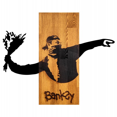 ΔΙΑΚΟΣΜΗΤΙΚΟ ΤΟΙΧΟΥ BANKSY HM4757-ΦΥΛΛΑ ΜΕΤΑΛΛΟΥ ΜΑΥΡΑ-ΞΥΛΟ 69x3 βάθος x58Υεκ c502145