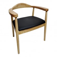 Πολυθρόνα Joube pakoworld rubberwood σε φυσική απόχρωση με μαύρο pu μαξιλάρι 50x62x72εκ SET 2τμχ c502263