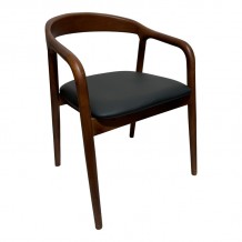 Πολυθρόνα Hogie pakoworld rubberwood σε καφέ απόχρωση με μαύρο pu μαξιλάρι 61x60x76εκ SET 2τμχ c502264