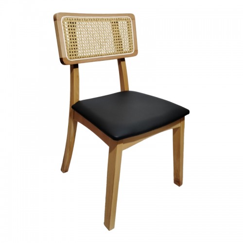 Καρέκλα Renna pakoworld ξύλο οξιάς σε φυσική απόχρωση με μαύρο pu μαξιλάρι 48x52x79εκ SET 2τμχ c502270