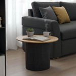 Τραπέζι σαλονιού Dovel pakoworld mdf σε sonoma-μαυρη απόχρωση Φ70x40εκ c502278