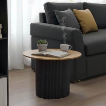 Τραπέζι σαλονιού Dovel pakoworld mdf σε sonoma-μαυρη απόχρωση Φ70x40εκ c502278