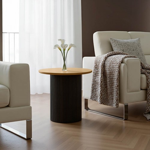 Βοηθητικό τραπέζι Dovel pakoworld mdf σε sonoma -μαύρη απόχρωση Φ50x45εκ c502279