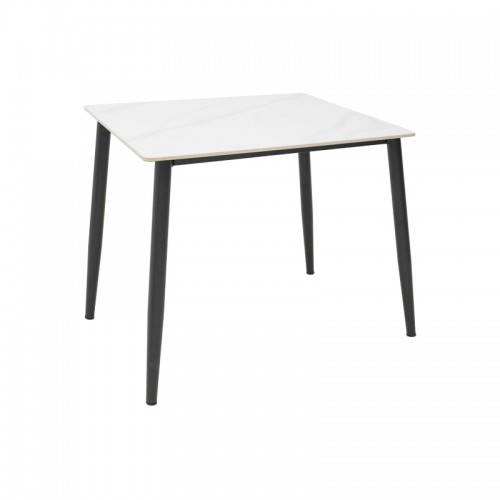 Τραπέζι Gustas Ι pakoworld λευκό μαρμάρου sintered stone-μαύρο μέταλλο 80x80x76εκ c502397