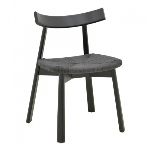 Καρέκλα Clareta pakoworld rubberwood-σχοινί σε μαύρη απόχρωση 53x55x79εκ c502398