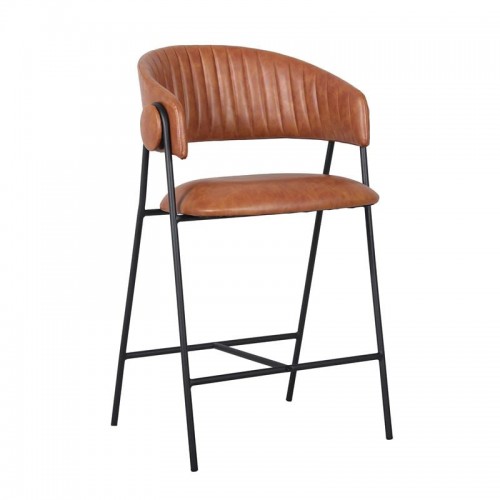 ALFRED Σκαμπό BAR Μέταλλο Βαφή Μαύρο PU Camel SET 2τμχ c502479