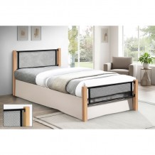 ΝΕΤ Κρεβάτι Μονό για Στρώμα 90x190cm Μέταλλο Βαφή Μαύρο Ξύλο Φυσικό c502480