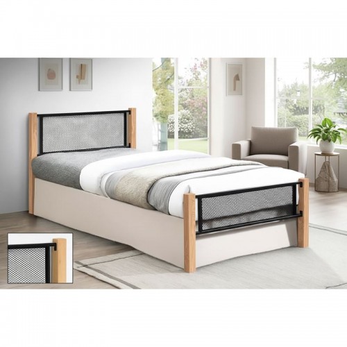 ΝΕΤ Κρεβάτι Μονό για Στρώμα 90x190cm Μέταλλο Βαφή Μαύρο Ξύλο Φυσικό c502480