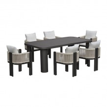BOSTON Dining Set Τραπεζαρία Κήπου Βεράντας Τραπέζι 6 Πολυθρόνες Alu Ανθρακί - Μπεζ c502486