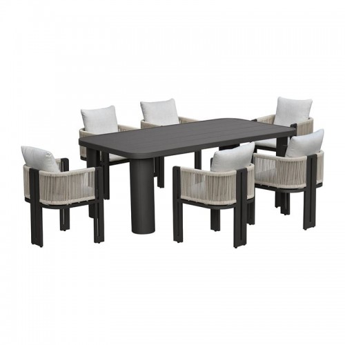 BOSTON Dining Set Τραπεζαρία Κήπου Βεράντας Τραπέζι 6 Πολυθρόνες Alu Ανθρακί - Μπεζ c502486