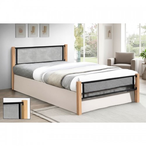 ΝΕΤ Κρεβάτι Διπλό για Στρώμα 150x200cm Μέταλλο Βαφή Μαύρο Ξύλο Φυσικό c502517