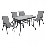 RIO Set Τραπεζαρία Κήπου Μέταλλο Βαφή Μαύρο Textilene Γκρι Τραπέζι 4 Πολυθρόνες c502519
