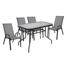 RIO Set Τραπεζαρία Κήπου Μέταλλο Βαφή Μαύρο Textilene Γκρι Τραπέζι 4 Πολυθρόνες c502519