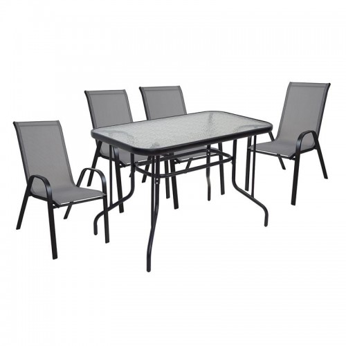 RIO Set Τραπεζαρία Κήπου Μέταλλο Βαφή Μαύρο Textilene Γκρι Τραπέζι 4 Πολυθρόνες c502519