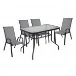 RIO Set Τραπεζαρία Κήπου Μέταλλο Βαφή Μαύρο Textilene Γκρι Τραπέζι 4 Πολυθρόνες c502519