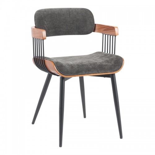 Πολυθρόνα Cameo pakoworld μέταλλο μαύρο-καρυδί ξύλο-ανθρακί ύφασμα 53x49 5x75 5εκ c502526