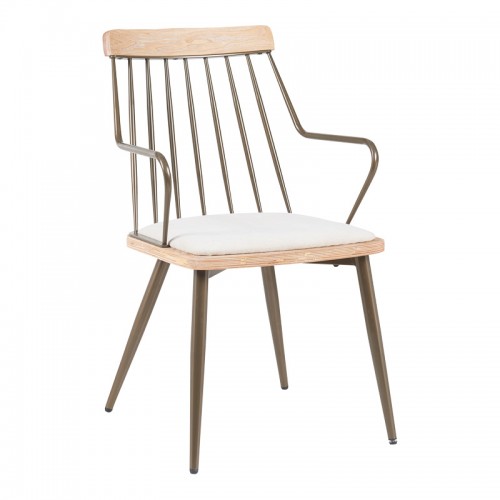 Πολυθρόνα Posse pakoworld μέταλλο μπρονζέ-white wash ξύλο-μπεζ ύφασμα 52x59x83εκ c502529