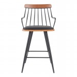 Σκαμπό μπαρ Posse pakoworld μέταλλο μαύρο-καρυδί ξύλο-μαύρο pu 48x54x92 5εκ c502530