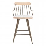 Σκαμπό μπαρ Posse pakoworld μέταλλο μπρονζε-white wash ξύλο-μπεζ ύφασμα 48x54x92 5εκ c502532