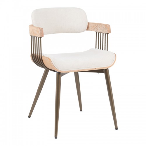 Πολυθρόνα Cameo pakoworld μέταλλο μπρονζέ-white-wash ξύλο-μπέζ ύφασμα 53x49 5x75 5εκ c502536