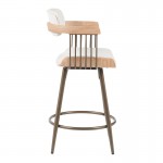 Σκαμπό μπαρ Cameo pakoworld περιστρεφόμενο μέταλλο μπρονζέ-white-wash ξύλο-μπέζ ύφασμα 53x50x93εκ c502537