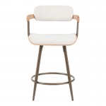 Σκαμπό μπαρ Cameo pakoworld περιστρεφόμενο μέταλλο μπρονζέ-white-wash ξύλο-μπέζ ύφασμα 53x50x93εκ c502537