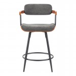 Σκαμπό μπαρ Cameo pakoworld περιστρεφόμενο μέταλλο μαύρο-καρυδί ξύλο-ανθρακί ύφασμα 53x50x93εκ c502538