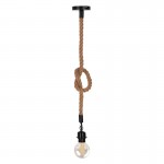 Φωτιστικό οροφής Vertuko pakoworld E27 σχοινί και μέταλλο σε φυσική-μαύρη απόχρωση Φ10x100εκ c502586