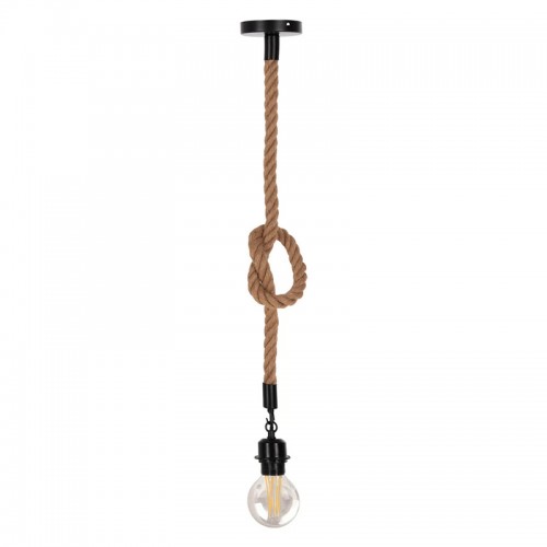 Φωτιστικό οροφής Vertuko pakoworld E27 σχοινί και μέταλλο σε φυσική-μαύρη απόχρωση Φ10x100εκ c502586