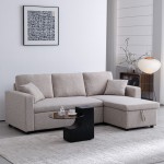 Γωνιακός αναστρέψιμος καναπές κρεβάτι Kamore pakoworld με αποθηκευτικό χώρο μπεζ ύφασμα 223x146x85εκ c502614