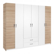 Ντουλάπα ρούχων Dormie pakoworld εξάφυλλη με συρτάρια σε λευκή απόχρωση 206x52x213εκ c502616