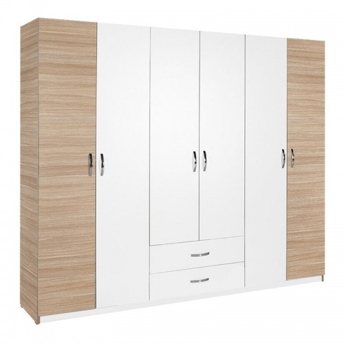 Ντουλάπα ρούχων Dormie pakoworld εξάφυλλη με συρτάρια σε λευκή απόχρωση 206x52x213εκ c502616