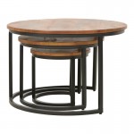 Τραπέζι σαλονιού Frina pakoworld σετ 3τεμ mango ξύλο σε καρυδί απόχρωση με πόδι μαύρο μέταλλο c502621