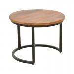 Τραπέζι σαλονιού Frina pakoworld σετ 3τεμ mango ξύλο σε καρυδί απόχρωση με πόδι μαύρο μέταλλο c502621