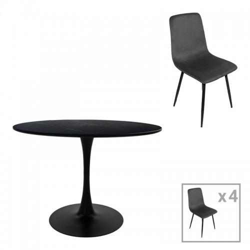 Τραπεζαρία Balou-Grato pakoworld σετ 5τεμ μαύρο Φ120x73εκ c502664