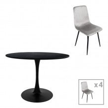 Τραπεζαρία Balou-Grato pakoworld σετ 5τεμ μαύρο-γκρι Φ120x73εκ c502668